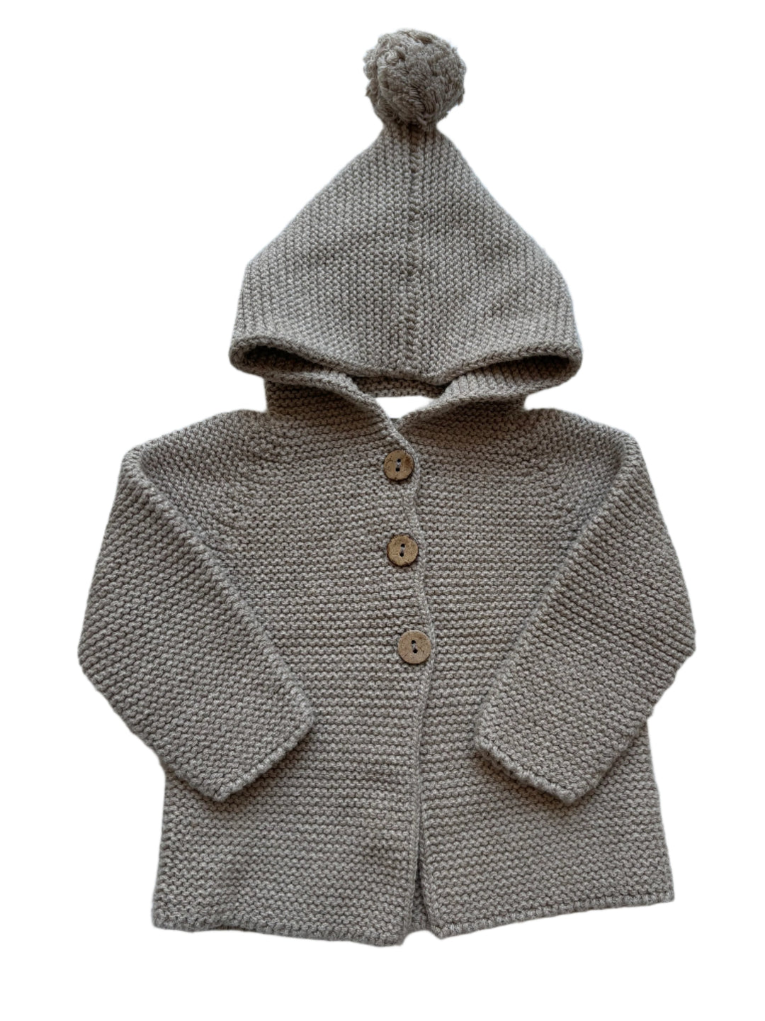 Knitted baby sweater with hood