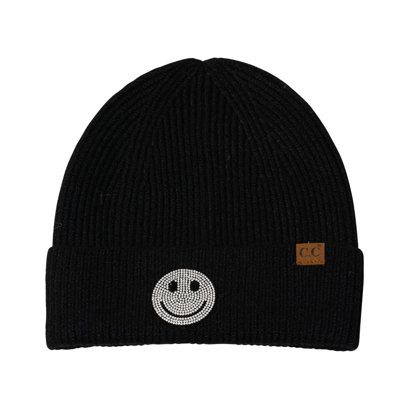 Tween Hats | Beanie with Rhinestone Smiley Face | Fashion City
