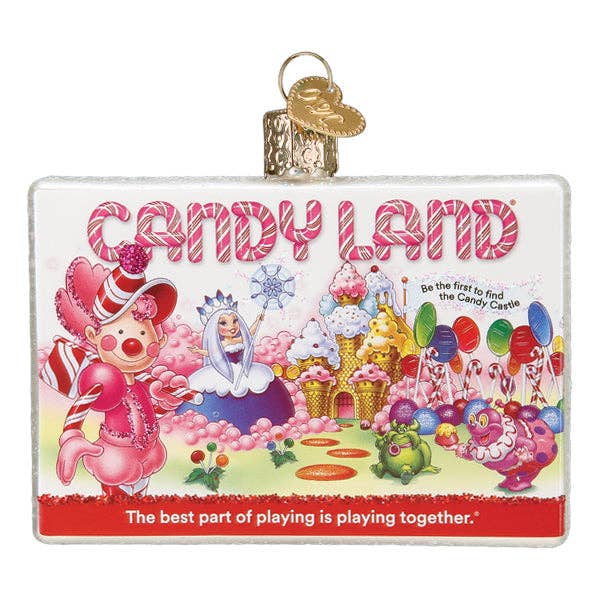 Candy Land-themed Christmas ornament with colorful characters and candy-themed design.
