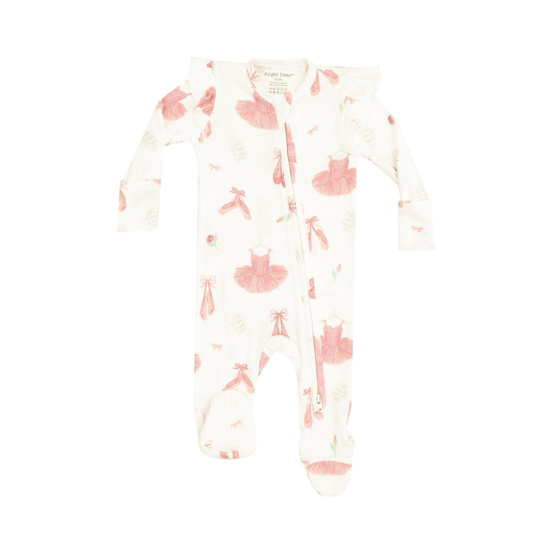 baby girl footed onesie with ballet tutus and shoes all over the footed onesie 
