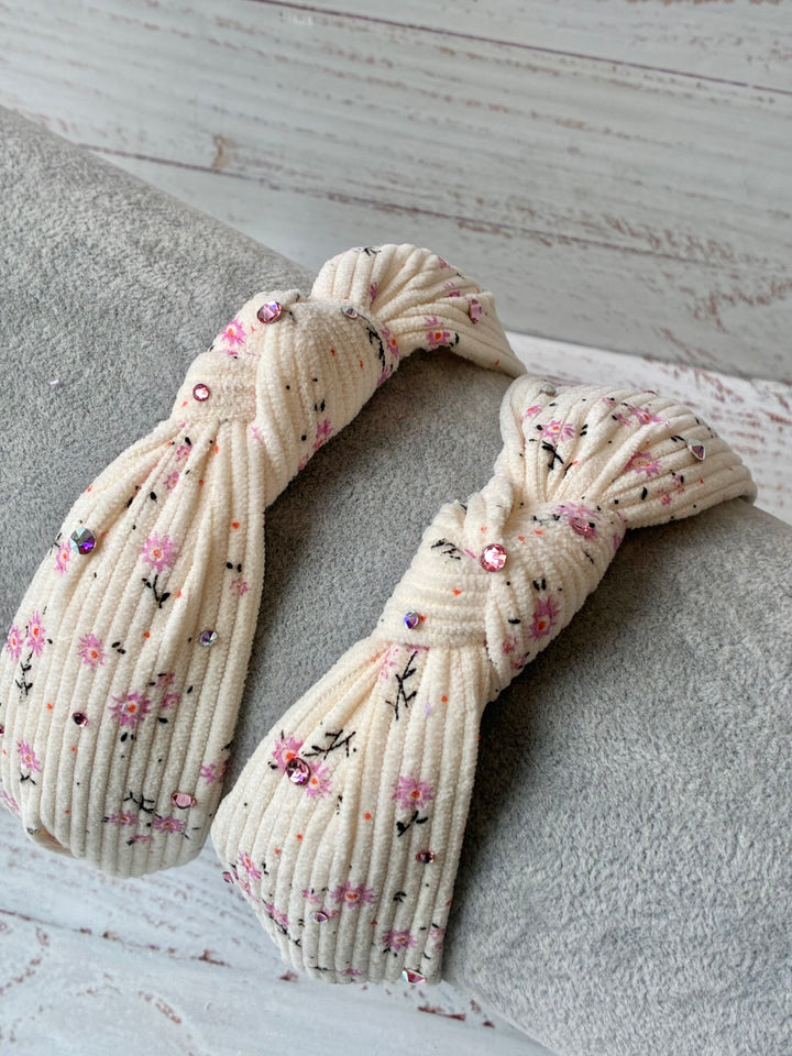 Headband | Ribbed Ivory Floral Headband | Bari Lynn Accessories