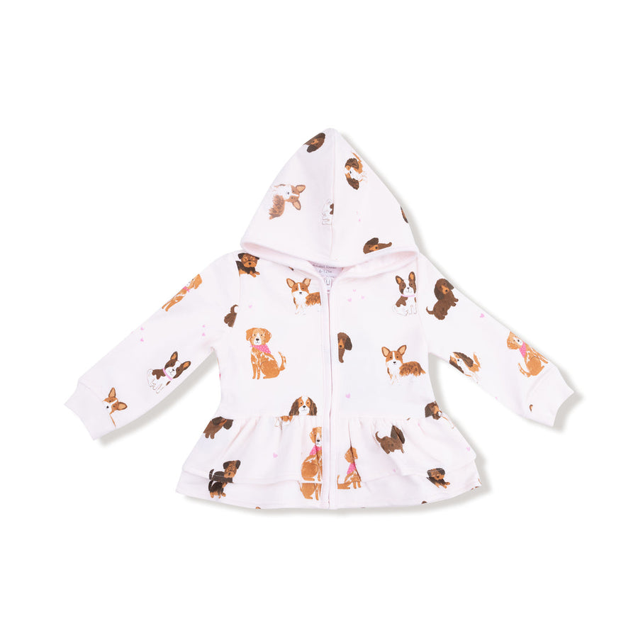 Children's hoodie with dog pattern on a white background