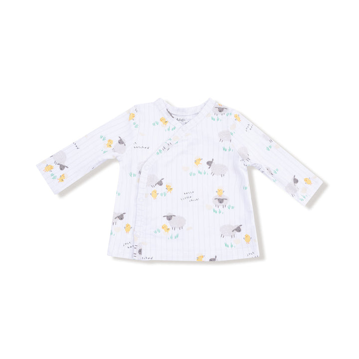 Baby long-sleeve shirt with animal pattern on a white background