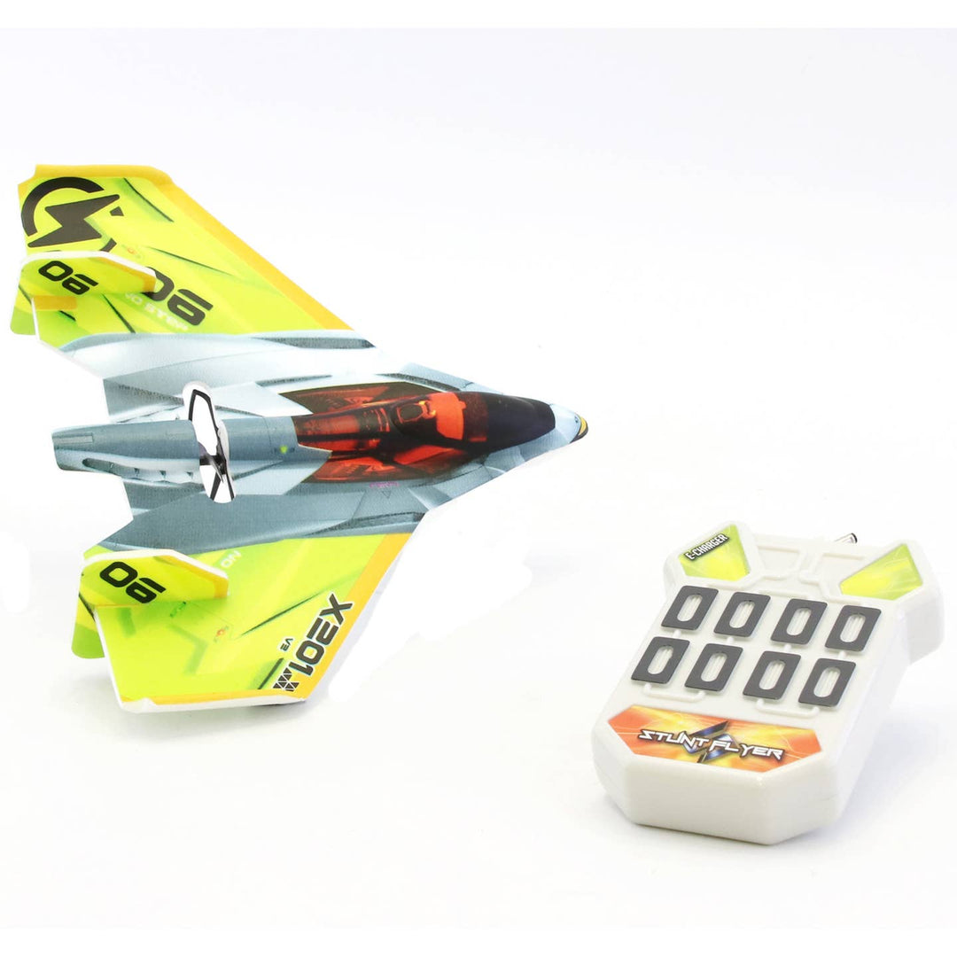 Toy airplane with yellow and gray design on a white background