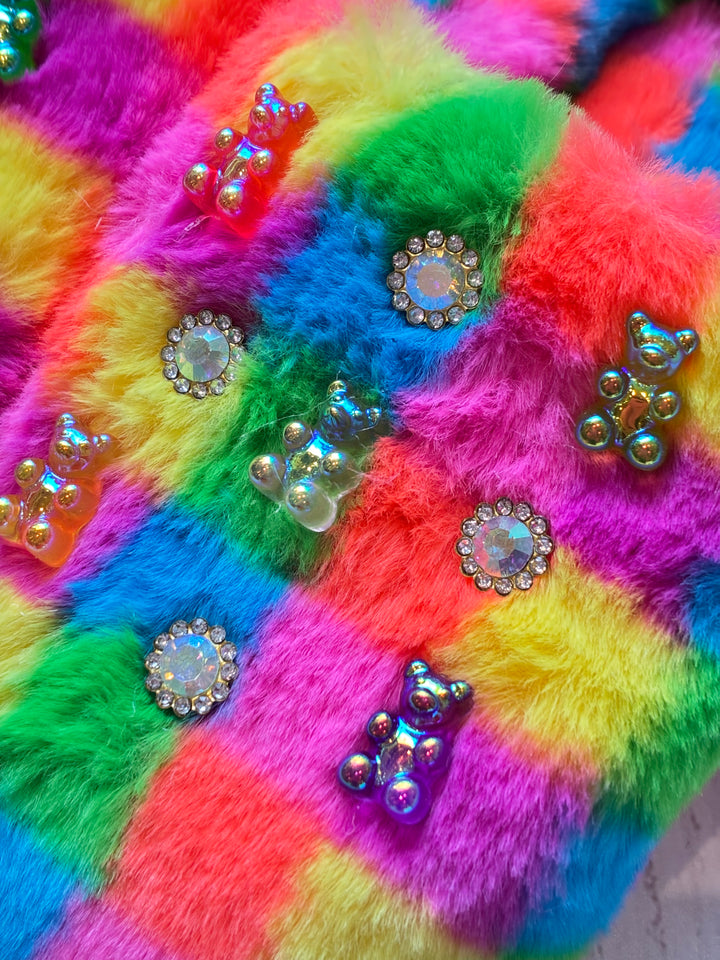 Shoes | Soft Neon MultiColored Slippers with Gummy Bear Charms | Bari Lynn Accessories
