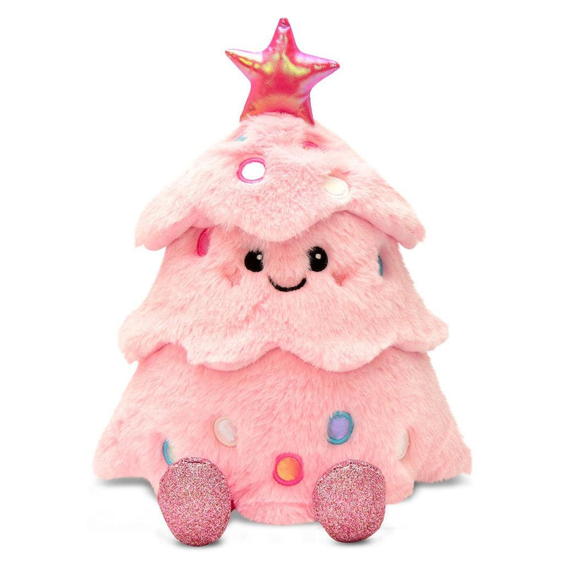 pink plush christmas tree with pink metallic star on top