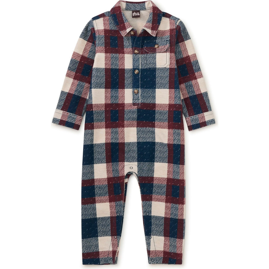 Plaid baby romper on a white background