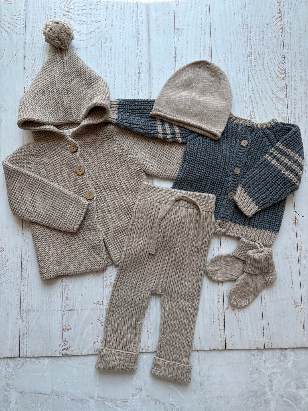 Baby Unisex Sweater | Knit Hooded Cardigan - Toasted | Li and Me