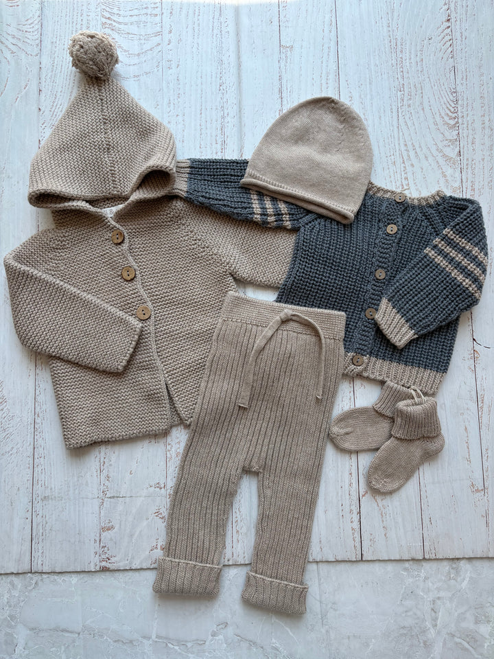 Baby Unisex Sweater | Knit Hooded Cardigan - Toasted | Li and Me