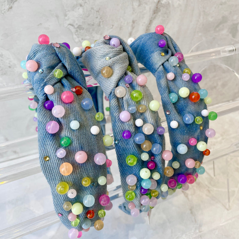 Headbands | Denim Knot- Pastel Beads | Bari Lynn Accessories