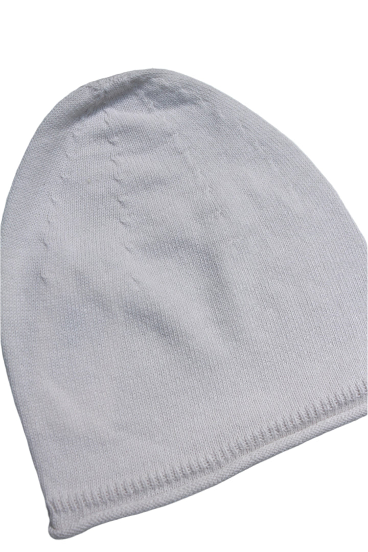 knit baby beanie hat in a creme color 
