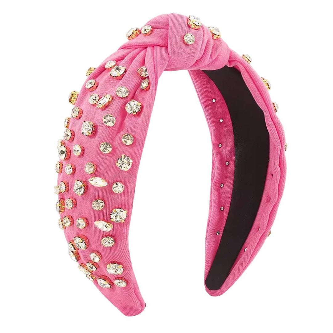 knot headband in pink with rhinestones sewn on