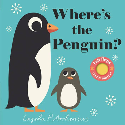 Board book titled 'Wheres the Penguin' with felt flaps on each page. 