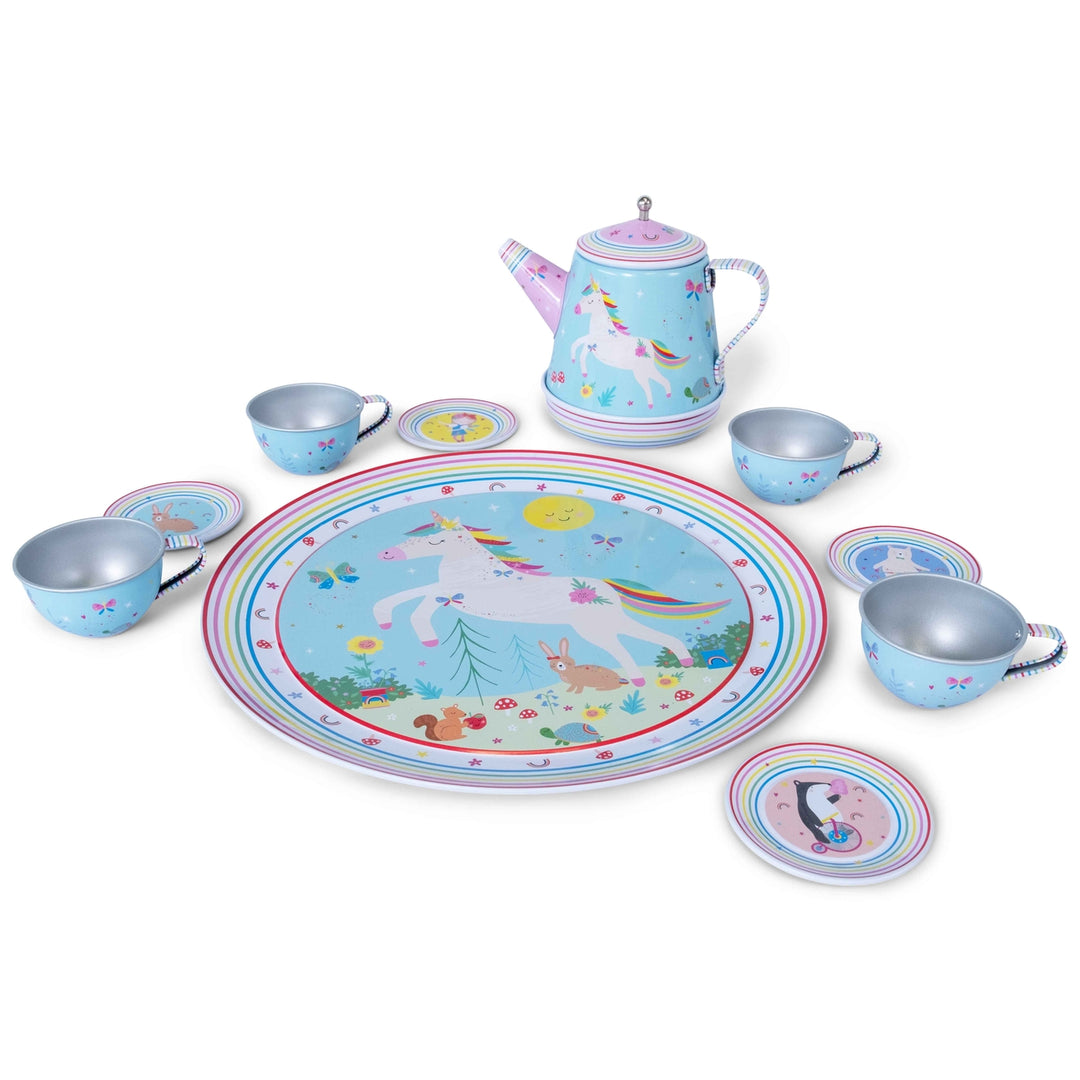 Children's tea set with unicorn design on a white background