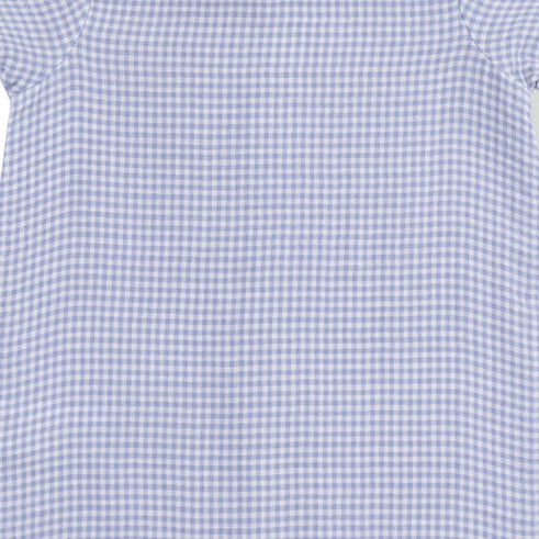 Blue checkered romper on a white background