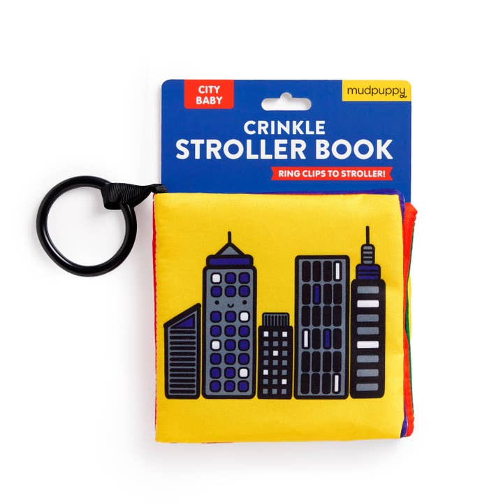 crinkle stroller book with the city skyline on the cover. also comes with a ring to attach to the car seat or stroller