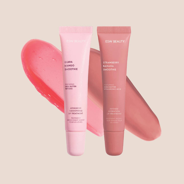two lip balms in the pink family. the tubes are shown here and what it looks like outside the tube. 