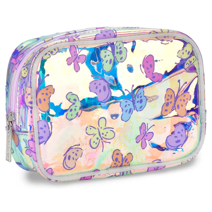 cosmetic case with butterfly design on a white background