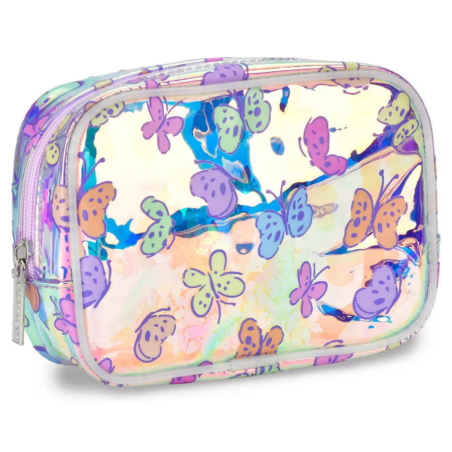 cosmetic case with butterfly design on a white background