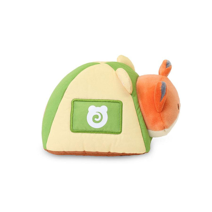 plush camping tent for the fox to lay in. this picture shows the side view of the tent and fox. 