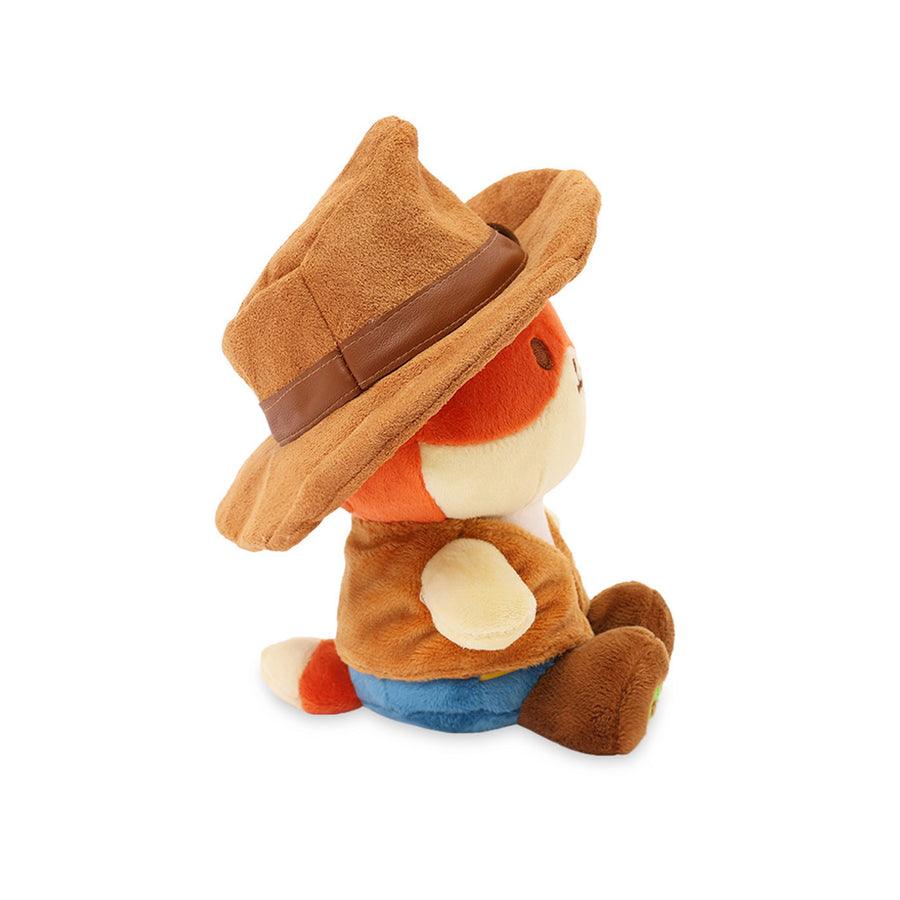 plush fox wearing a cowboy outfit with cowboy har and boots. 