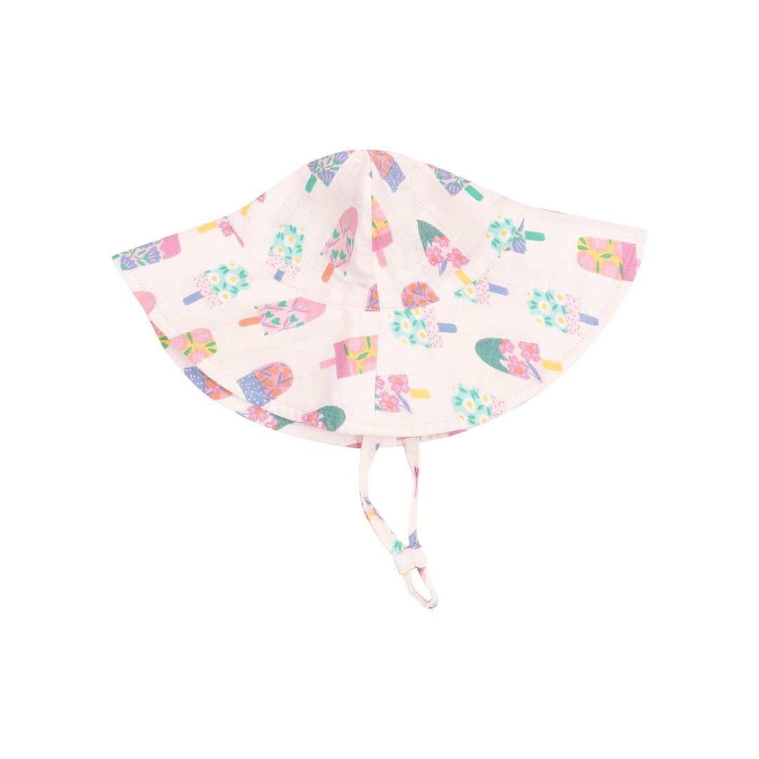 wide brim sunhat with popsicles that have a floral design. 