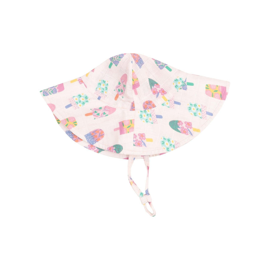 wide brim sunhat with popsicles that have a floral design. 