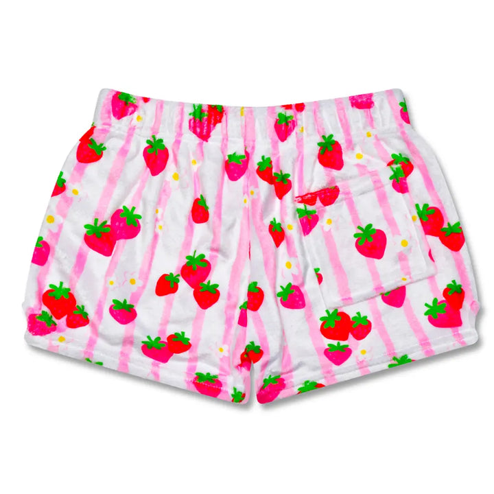 Shorts with strawberry pattern on a white background