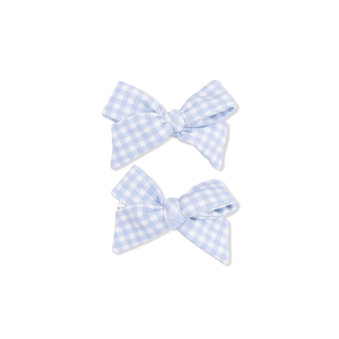 Clip | Mini Gingham Blue 2Pack Bows | Angel Dear