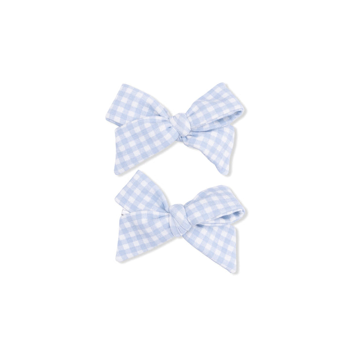 Clip | Mini Gingham Blue 2Pack Bows | Angel Dear