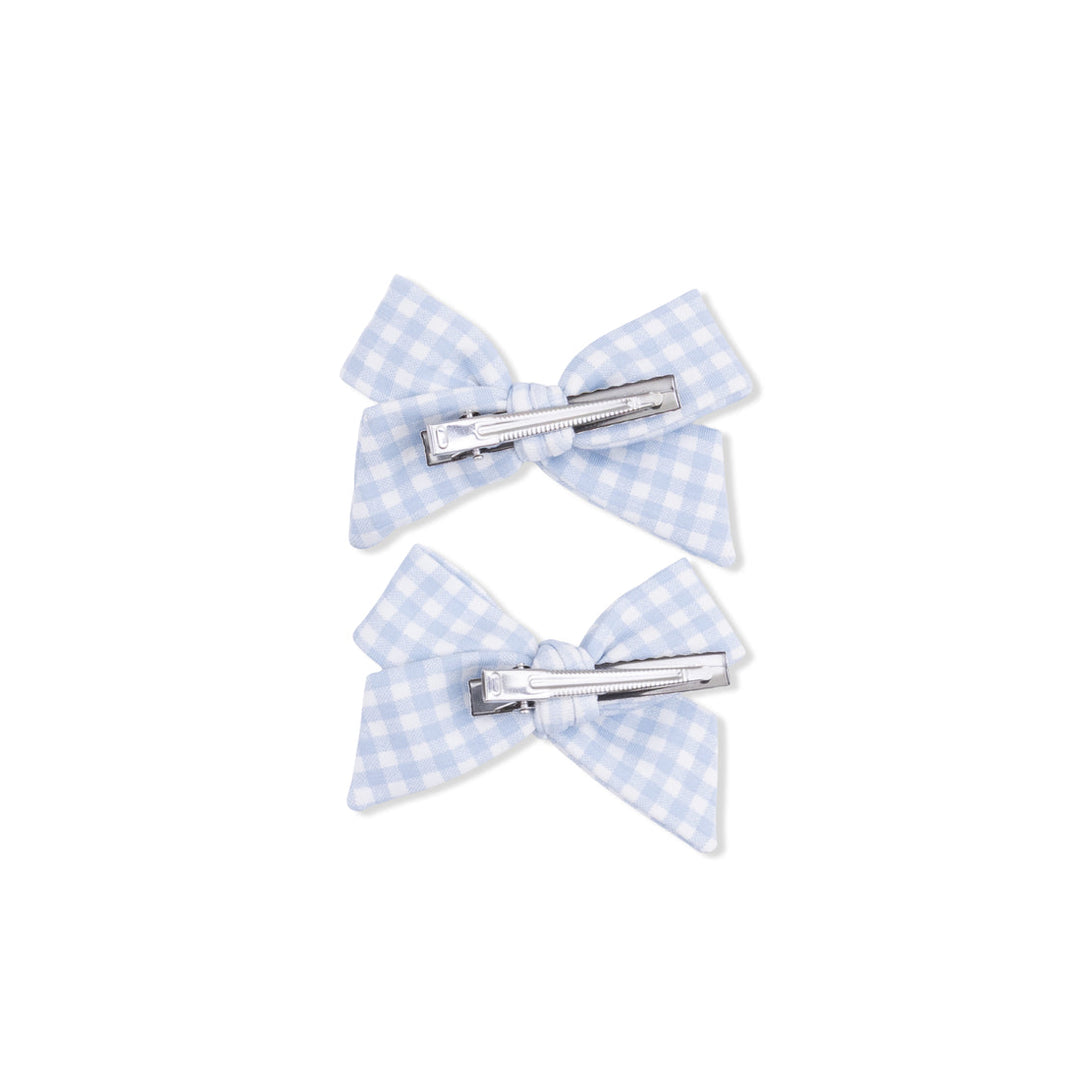 Clip | Mini Gingham Blue 2Pack Bows | Angel Dear