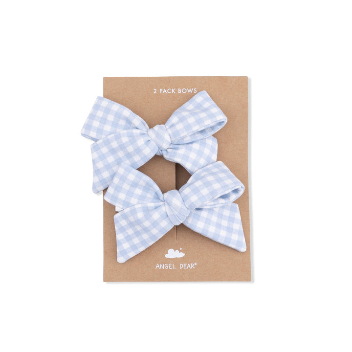 Clip | Mini Gingham Blue 2Pack Bows | Angel Dear