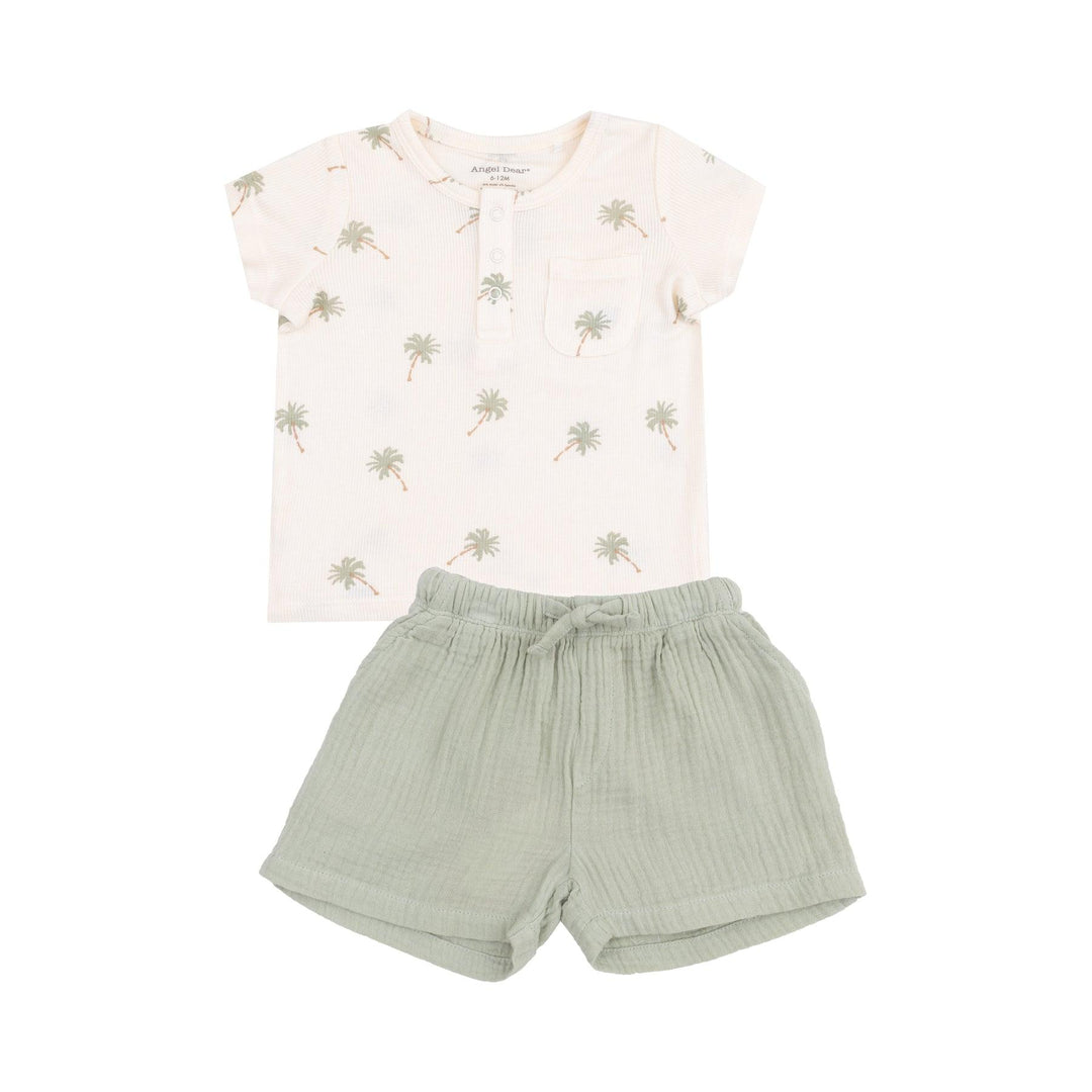 Baby Boy Sets | Palm Trees Henley w. Pocket and Shorts | Angel Dear