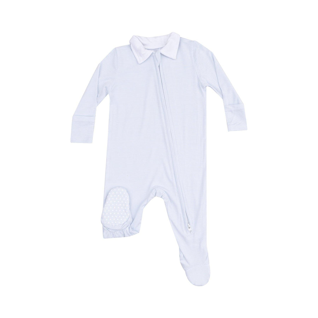 Baby Boy Footie | 2 Way Zipper: Polo Footie- Classic Blue Stripe | Angel Dear
