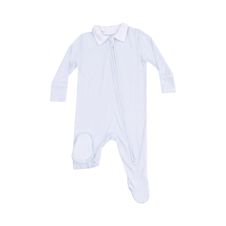 Baby Boy Footie | 2 Way Zipper: Polo Footie- Classic Blue Stripe | Angel Dear