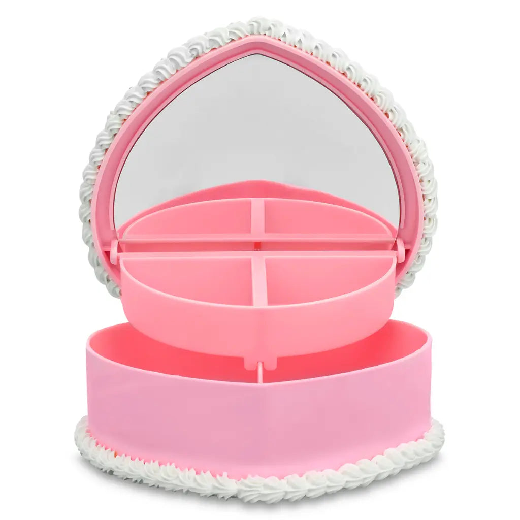 Pink jewelry box  organizer with mirror on a white background