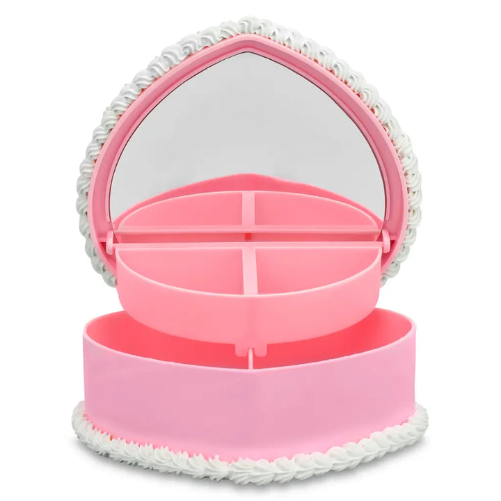 Pink jewelry box  organizer with mirror on a white background