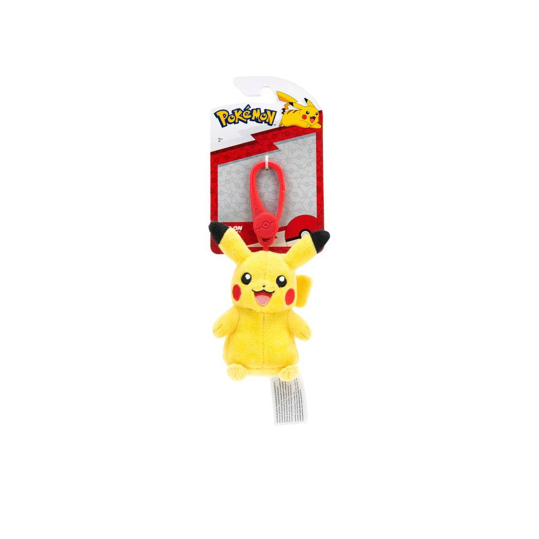 pokemon plush on a keychain- this is of Pikachu Pokemon, yellow plush on a red connector