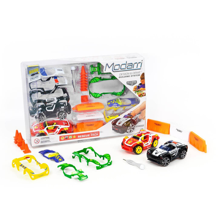 Toy car set with packaging labeled 'Modarri' on a white background