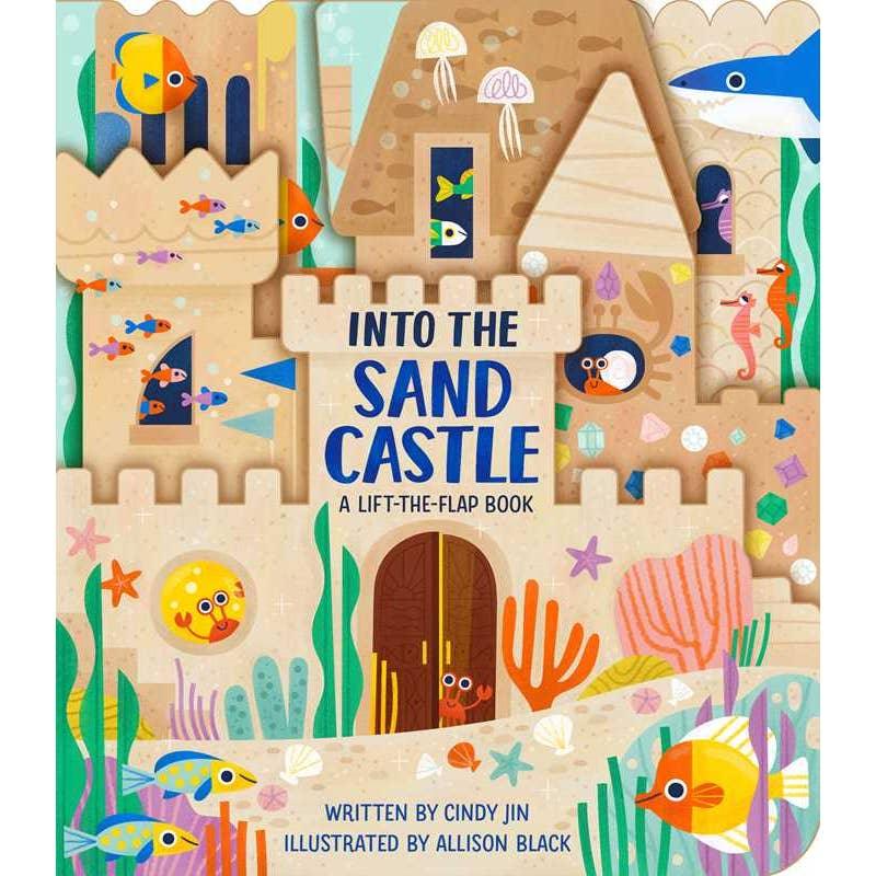 sand castle board book with all the ocean animals all over the book. title is "Inside the sand castle"