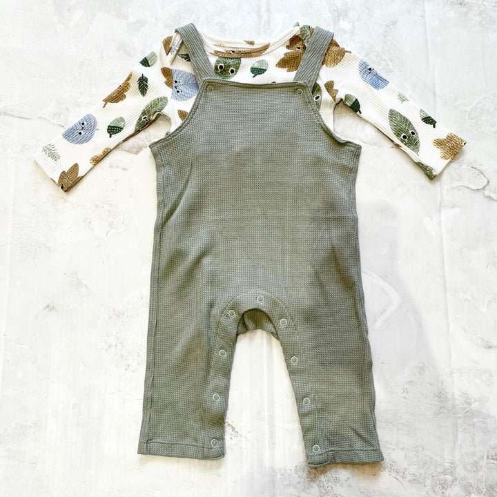 Baby Boy Jumpsuits and Rompers | 2 PCS- Sage Overalls and Cuddly Leaves | Angel Dear