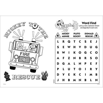 inside pages of a word search with Fire rescue theme