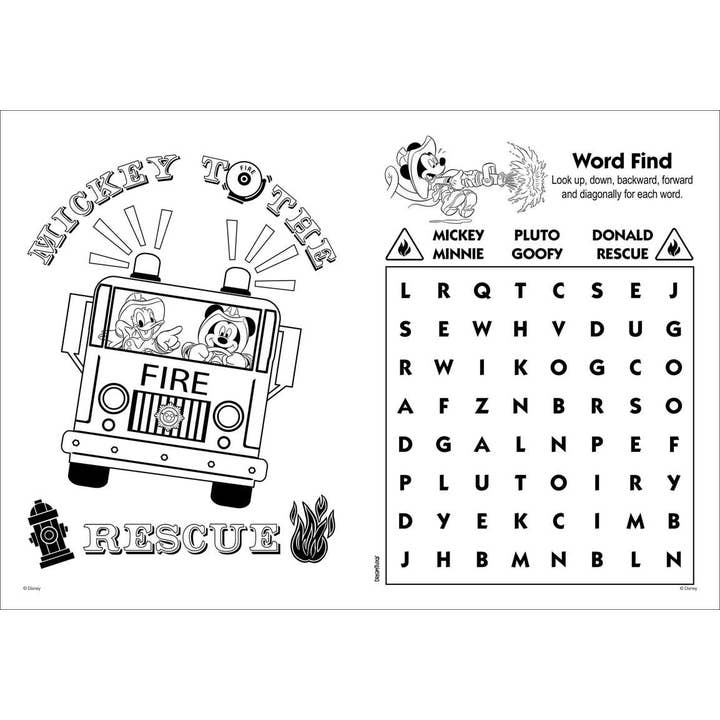 inside pages of a word search with Fire rescue theme