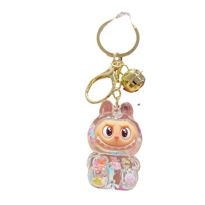 keychain with a clear/white color glitter labubu cartoon character 