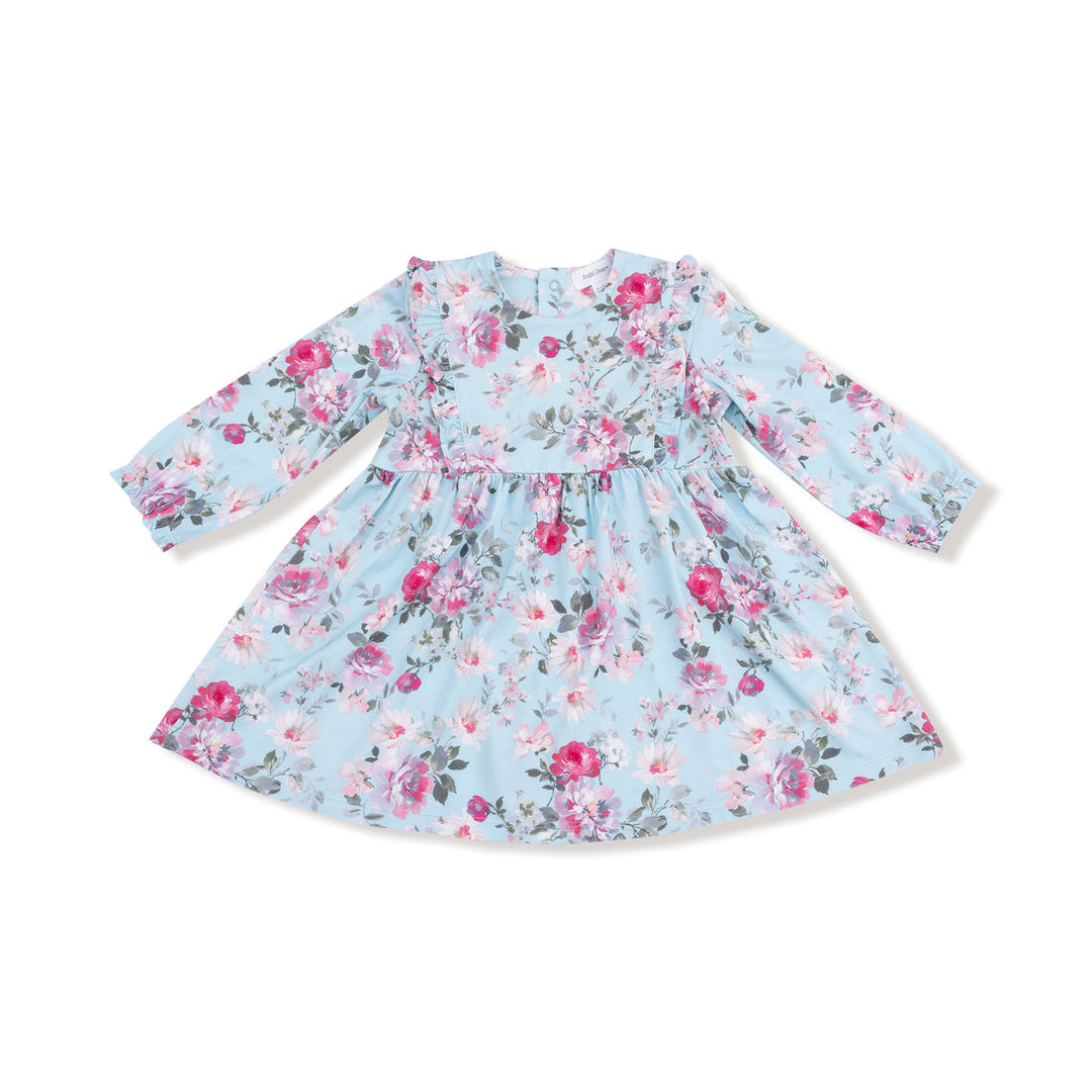 Floral dress with long sleeves on a white background