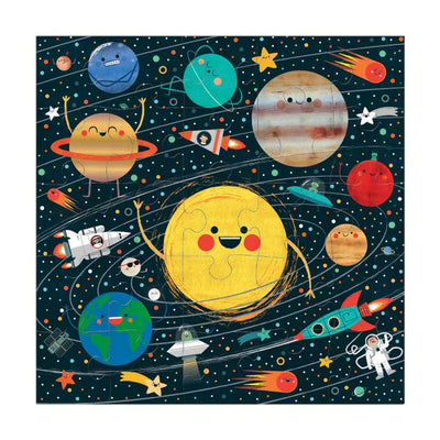 25 piece solar system puzzle with planets and shooting stars. 