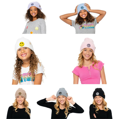 Tween Hats | Beanie with Rhinestone Smiley Face | Fashion City