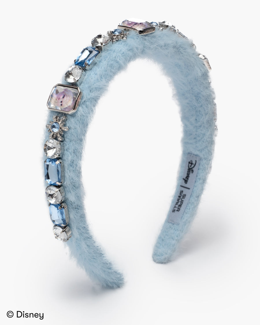 Frozen headband with blue fuzzy exteriror and Elsa gems 