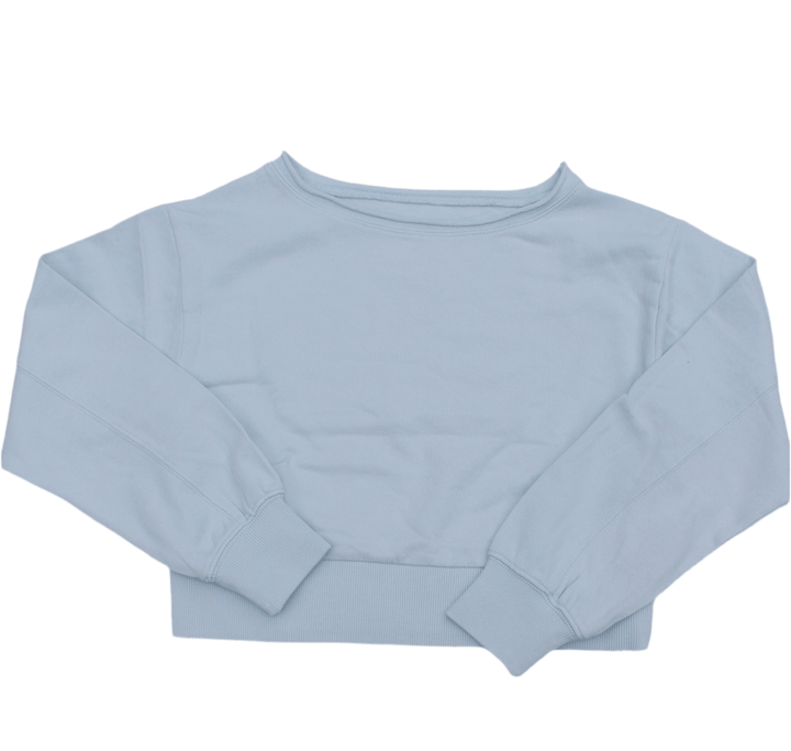 baby blue off the shoulder sweatshirt