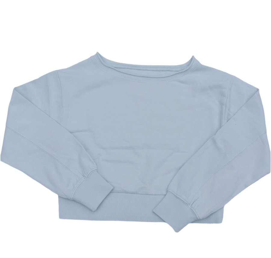 baby blue off the shoulder sweatshirt